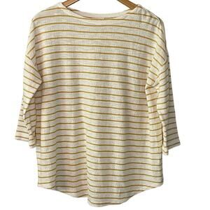 J. Jill White Yellow Striped Pullover Top 3/4 Sleeves Womens size Small